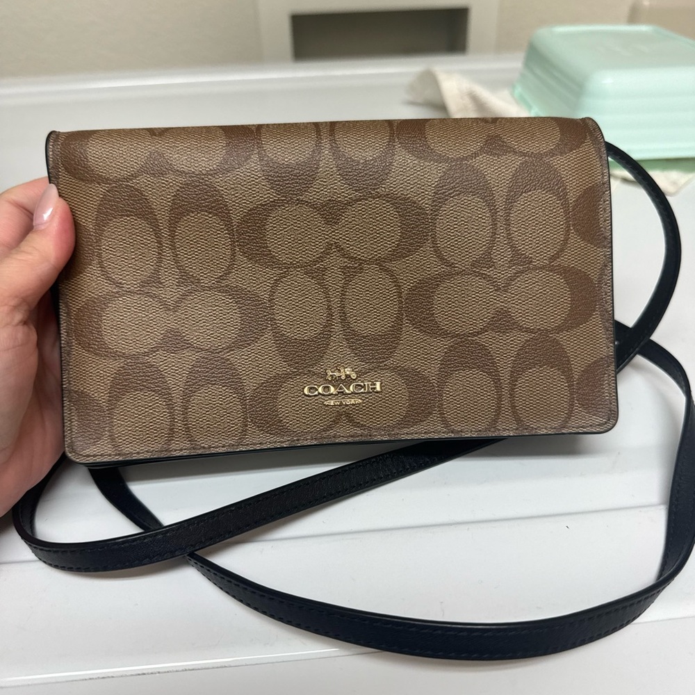 Coach Signature Brown and Black Crossbody Bag